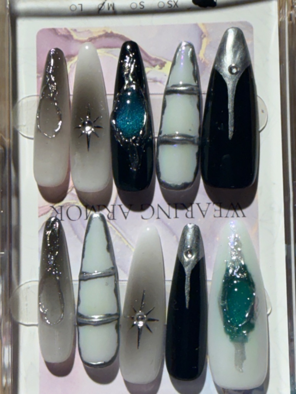 Handcrafted Black, White & Teal Stiletto Press-On Nail Set